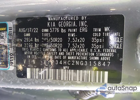 2022 Kia Telluride Ex from USA, damaged, VIN 5XYP34HC2NG315847